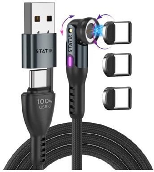 Picture of STATIK 360Pro braided rotating 3 magn. tips USB-C Cable Black 2m