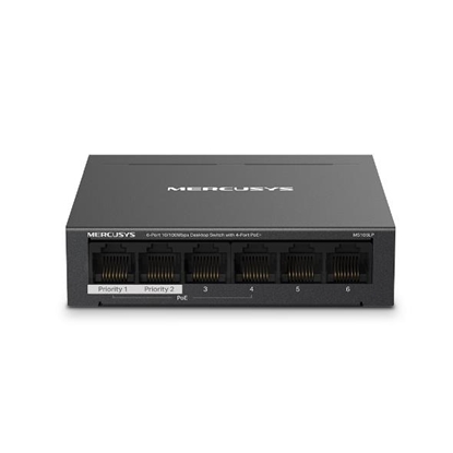 Picture of Switch|MERCUSYS|Desktop/pedestal|6x10Base-T / 100Base-TX|PoE+ ports 4|MS106LP