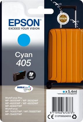 Изображение Tusz Epson 405 - 5.4 ml - Cyan - original - Blister mit RF- / akustischem Alarmsignal - Tintenpatrone - fur WorkForce WF-7310, 7830, 7835, 7840, WorkForce Pro WF-3820, 3825, 4820, 4825, 4830