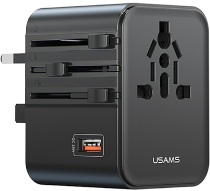 Attēls no Travel Charger Adapter USAMS CC309 2xUSB-C 25W 4in1 US/AU/EU/UK black