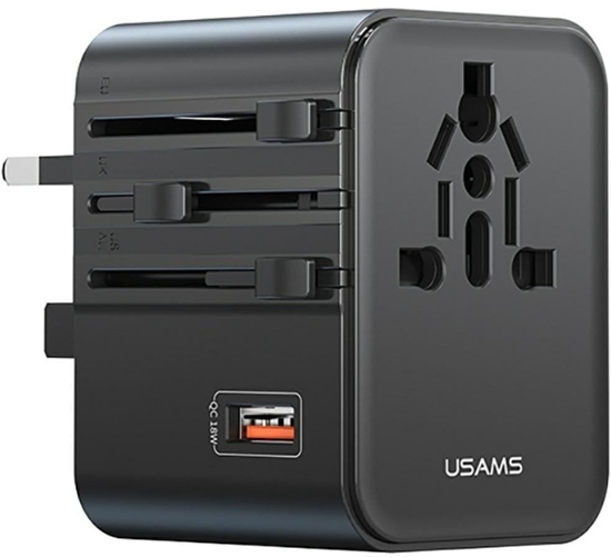Picture of Travel Charger Adapter USAMS CC309 2xUSB-C 25W 4in1 US/AU/EU/UK black