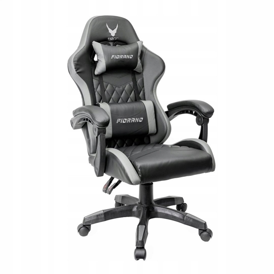Изображение Fotel Varr VARR GAMING CHAIR BACKREST+ARMRESTS REGULATION 2 PILLOWS FOTEL GAMINGOWY FIORANO REGULACJA OPARCIA I PODOKIETNIKÓW 2 PODUSZKI GREY+BLACK [45841]