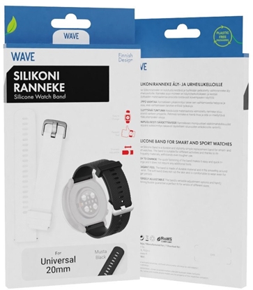 Picture of Wave silicone strap 20mm, for smart and sports watches, black