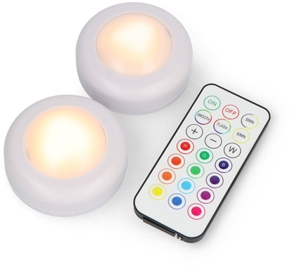 Attēls no Zestaw lampek LED RGBW z pilotem - KC007 - 16 kolorów - 62,2x27,6mm - 2szt. - Bambu Lab}