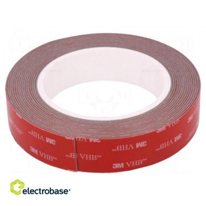Picture of 3M Tape: fixing, double-sided adhesive W:25mm,  L:5m, Thk:1.1mm, acrylic,  grey; max.230°C