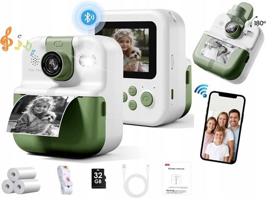 Picture of Aparat Natychmiastowy Dla Dzieci Cyfrowy Mp3 Gry Druk Telefon Obiektyw 180s / P02 Zielony