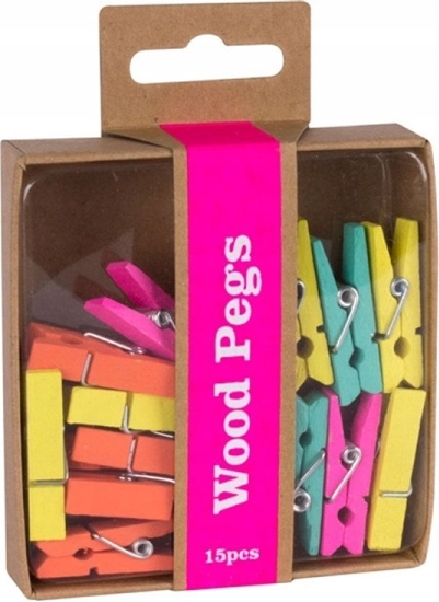 Picture of Apli Zestaw APLI Fluor Collection, drewniane spinacze, 15 szt., mix kolorów