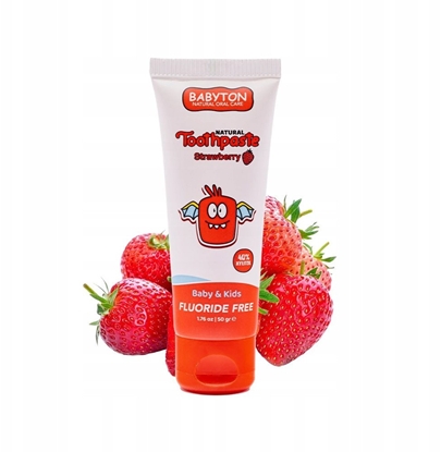 Attēls no Babyton, Naturalna pasta do zbów dla dzieci o smaku truskawkowym bez fluoru, 6m+, 50 g
