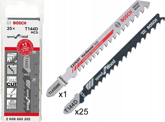 Изображение Bosch Professional 25x T 144 D + 1x Expert Hardwood Fast T 144 DHM jigsaw blade (for wood, hardwood, jigsaw accessories)