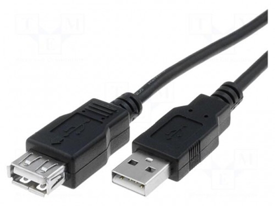 Изображение Cable; USB 2.0; USB A socket,USB A plug; nickel plated; 3m; black