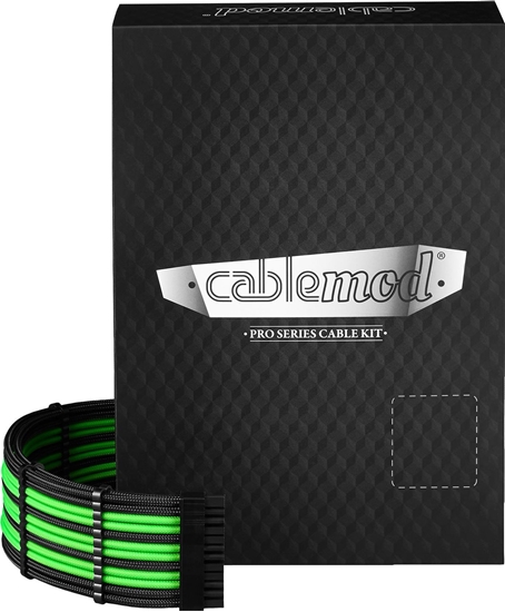 Изображение CableMod C-Series Pro ModMesh Sleeved 12V-2x6 12VHPWR Dual StealthSense Cable Kit for Corsair RMi, RMx (Black Label) - schwarz/hell grn