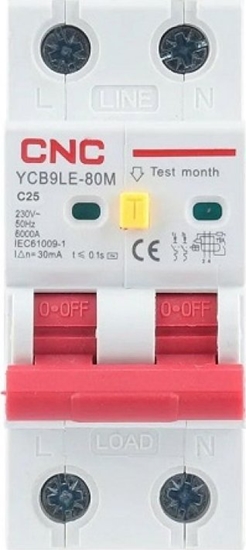 Picture of CNC CNC Nuotkio rel su automatiniu ijungikliu, 2P, 25A, C klass, 30mA, 6kA