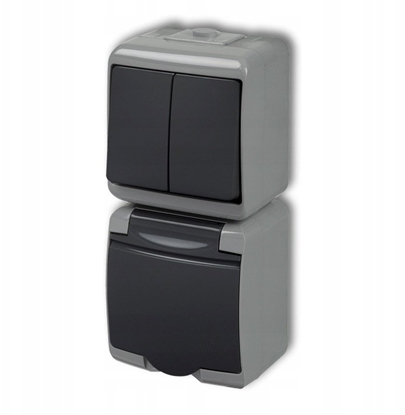 Изображение cznik wiecznikowy z gniazdem hermetycznym Karlik Junior 30WGHP-2 natynkowy z uziemieniem IP54 MIX pionowy klapka grafitowa popielaty/grafitowy