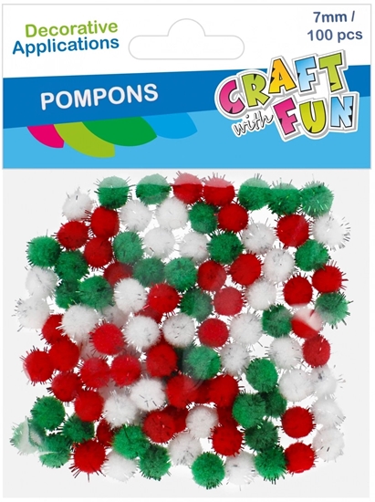 Изображение Dekoracja witeczna Craft with Fun OZDOBA DEK POMPON 100SZT/7MM 3KOL CF 12/144