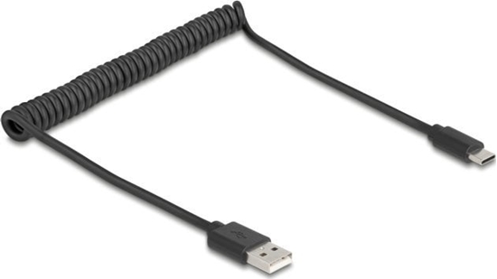 Picture of Delock USB 2.0 Coiled Cable USB Type-A male to USB Type-C™ male 0.45 m to 0.75 m black