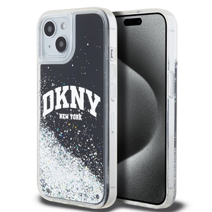 Picture of DKNY - DKNY Liquid Glitter Arch Logo Case for iPhone 15 Black