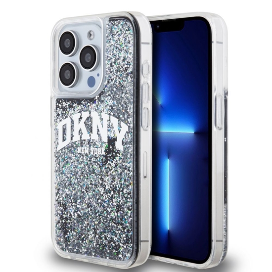 Picture of DKNY - DKNY Liquid Glitter Arch Logo Case for iPhone 15 Pro Black