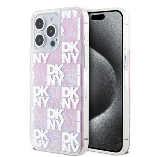 Picture of DKNY - DKNY Liquid Glitter Checkered Pattern Case for iPhone 15 Pro Max Pink