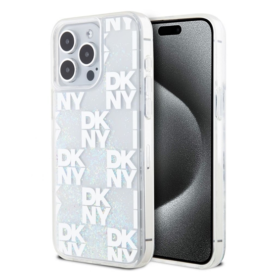 Picture of DKNY - DKNY Liquid Glitter Checkered Pattern Case for iPhone 15 Pro Max Transparent