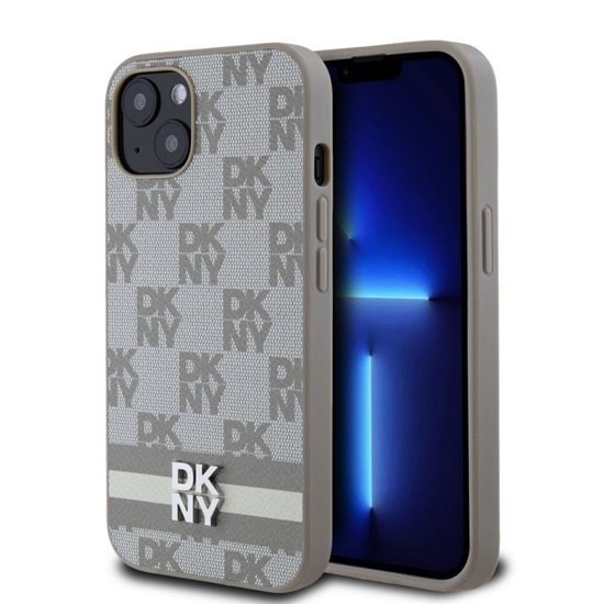 Picture of DKNY - DKNY PU Leather Checkered Pattern and Stripe Case for iPhone 13 Beige