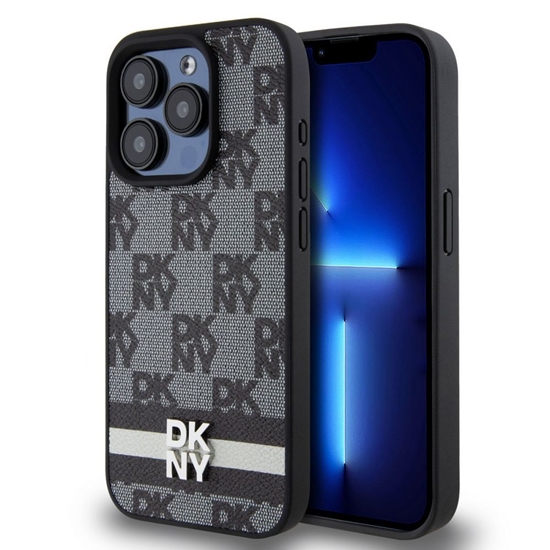 Picture of DKNY - DKNY PU Leather Checkered Pattern and Stripe Case for iPhone 13 Pro Black