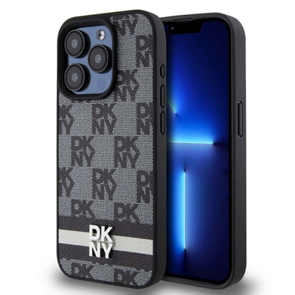 Attēls no DKNY - DKNY PU Leather Checkered Pattern and Stripe Case for iPhone 14 Pro Max Black