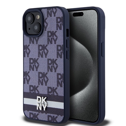 Attēls no DKNY - DKNY PU Leather Checkered Pattern and Stripe Case for iPhone 15 Blue
