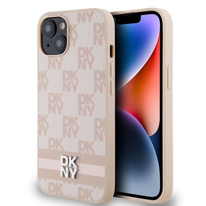 Attēls no DKNY - DKNY PU Leather Checkered Pattern and Stripe Case for iPhone 15 Pink