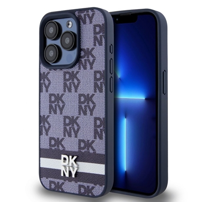 Attēls no DKNY - DKNY PU Leather Checkered Pattern and Stripe Case for iPhone 15 Pro Max Blue