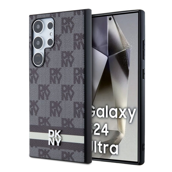 Picture of DKNY - DKNY PU Leather Checkered Pattern and Stripe Case for Samsung Galaxy S24 Ultra Black