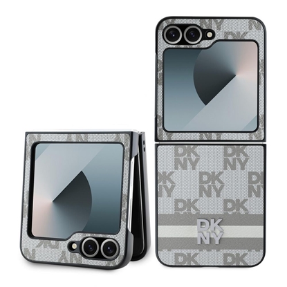 Attēls no DKNY - DKNY PU Leather Checkered Pattern and Stripe Case for Samsung Galaxy Z Flip 6 Beige