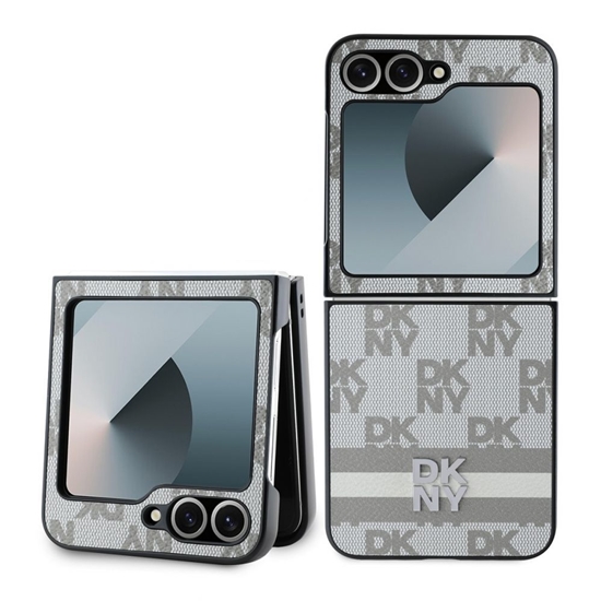 Picture of DKNY - DKNY PU Leather Checkered Pattern and Stripe Case for Samsung Galaxy Z Flip 6 Beige