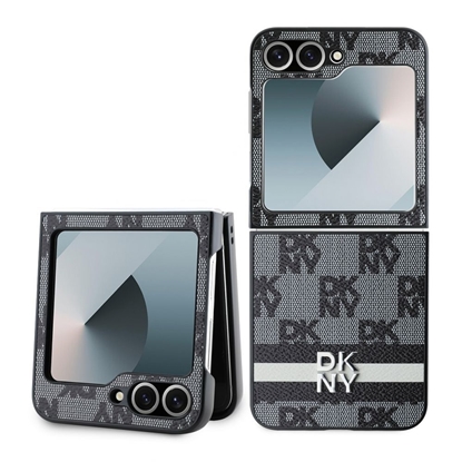 Attēls no DKNY - DKNY PU Leather Checkered Pattern and Stripe Case for Samsung Galaxy Z Flip 6 Black