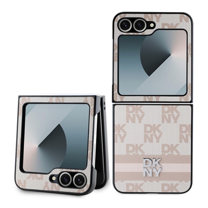 Attēls no DKNY - DKNY PU Leather Checkered Pattern and Stripe Case for Samsung Galaxy Z Flip 6 Pink