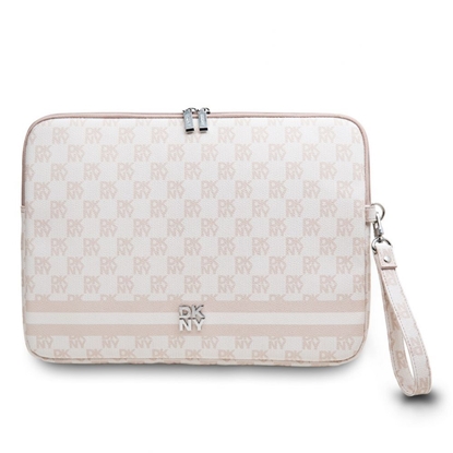 Attēls no DKNY - DKNY PU Leather Checkered Pattern and Stripe Laptop Sleeve 13/14" Pink