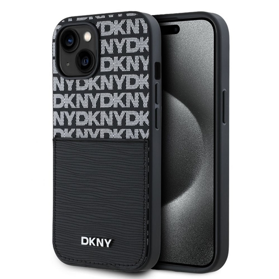 Picture of DKNY - DKNY PU Leather Repeat Pattern Card Pocket Case for iPhone 15 Black