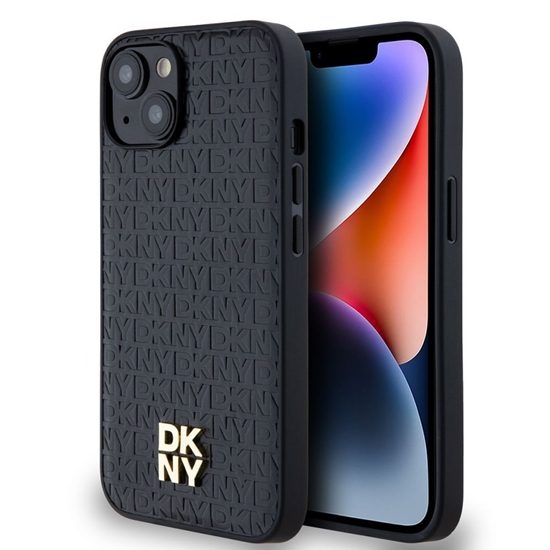 Изображение DKNY - DKNY PU Leather Repeat Pattern Stack Logo MagSafe Case for iPhone 15 Black