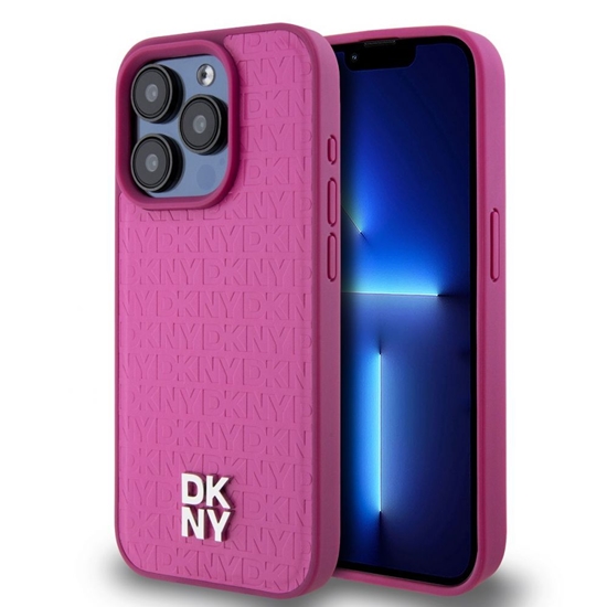 Изображение DKNY - DKNY PU Leather Repeat Pattern Stack Logo MagSafe Case for iPhone 15 Pro Pink