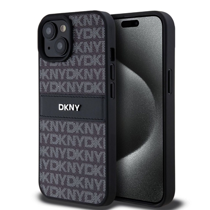 Изображение DKNY - DKNY PU Leather Repeat Pattern Tonal Stripe Case for iPhone 15 Black