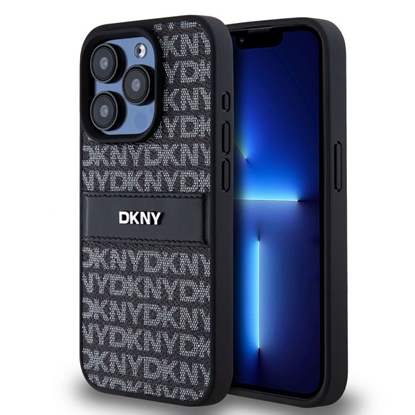 Изображение DKNY - DKNY PU Leather Repeat Pattern Tonal Stripe Case for iPhone 15 Pro Black