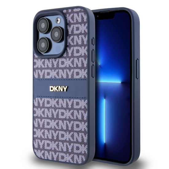 Изображение DKNY - DKNY PU Leather Repeat Pattern Tonal Stripe Case for iPhone 15 Pro Max Blue