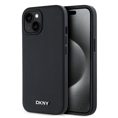 Изображение DKNY - DKNY PU Leather Silver Metal Logo Magsafe Case for iPhone 13 Black