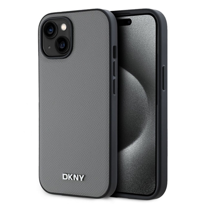 Изображение DKNY - DKNY PU Leather Silver Metal Logo Magsafe Case for iPhone 13 Grey