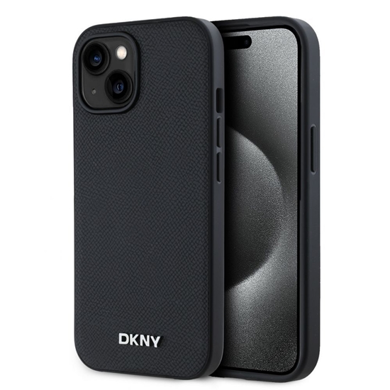 Изображение DKNY - DKNY PU Leather Silver Metal Logo Magsafe Case for iPhone 15 Black