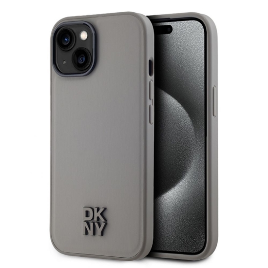 Изображение DKNY - DKNY PU Leather Stack Logo Magsafe Case for iPhone 15 Grey