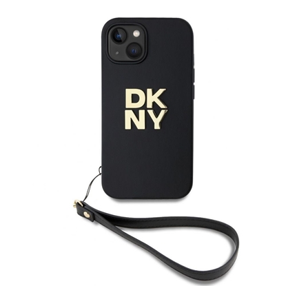 Изображение DKNY - DKNY PU Leather Stack Logo Wrist Strap Case for iPhone 13 Black