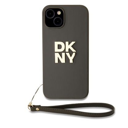 Изображение DKNY - DKNY PU Leather Stack Logo Wrist Strap Case for iPhone 13 Brown