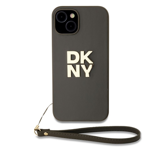 Изображение DKNY - DKNY PU Leather Stack Logo Wrist Strap Case for iPhone 13 Brown