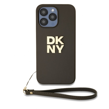 Изображение DKNY - DKNY PU Leather Stack Logo Wrist Strap Case for iPhone 14 Pro Brown