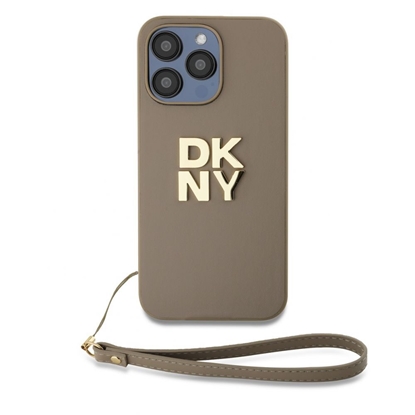 Изображение DKNY - DKNY PU Leather Stack Logo Wrist Strap Case for iPhone 14 Pro Max Beige